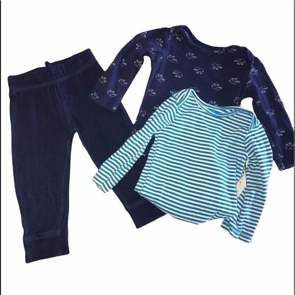 18 month Carter’s blue stripe onesie elephant pant lot - Picture 1 of 12